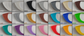 Color chart showing 3D printed fursuit or costume eyes in a variety of different colors on white background.